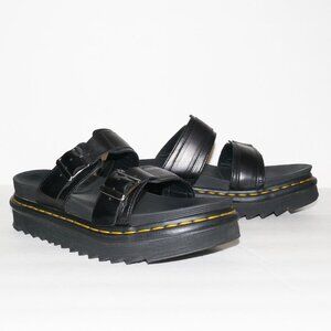 DR MARTENS "MYLES" BLACK LEATHER STRAP SLIDE SANDALS SZ 8 GREAT CONDITION